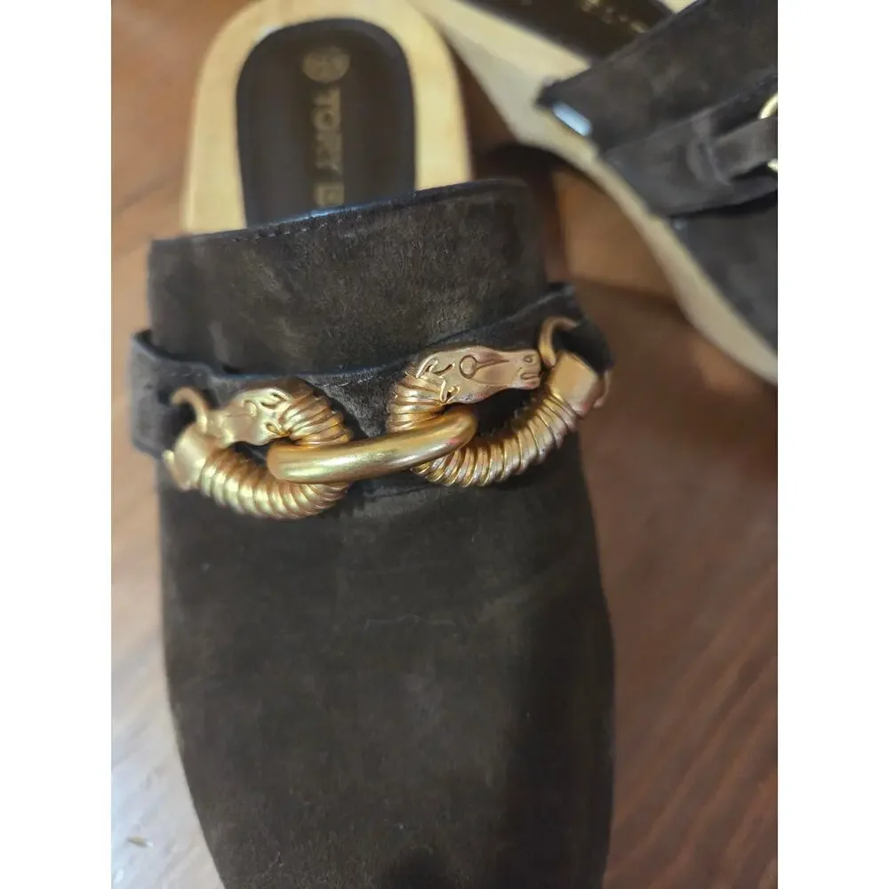 Tory Burch Jessa Suede Clogs - Chocolate Brown Womens Size 5 1/2 M - Picture 6 of 6